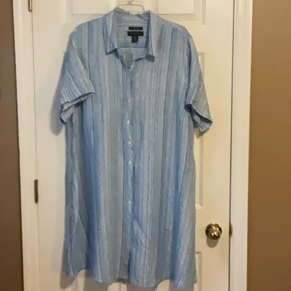 Tahari Dresses Tahari Womens 0 Linen Stripes Short Sleeves Button